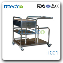 Chariot instrument médical d&#39;hôpital en acier inoxydable T001